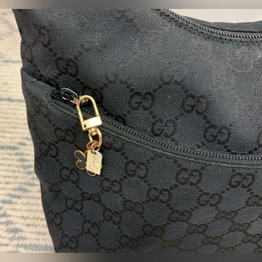 GUCCI Vintage Y2K Classic Black GG Monogram Canvas Leather Hobo Shoulder Bag - Picture 3 of 16
